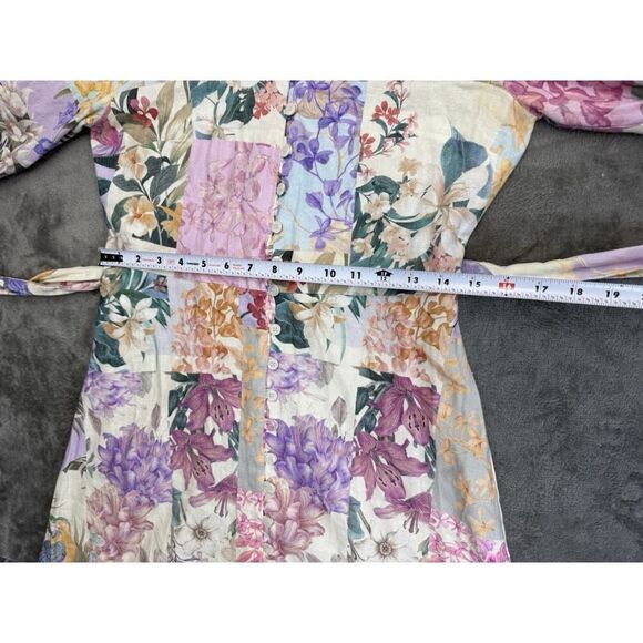 ZARA Floral Patchwork Linen Blend Long Sleeve Mini Dress Small 2725/119/330 - Picture 12 of 16